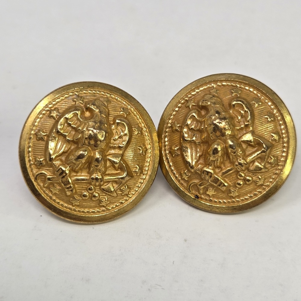 Navy Eagle Brass Button Stud Earrings 1" Pre WWII Style, Reproduction